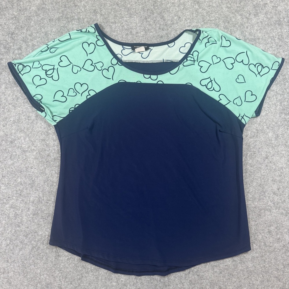 Perception Concept TP396 Top Large Navy Mint‎ Heart Print Colorblock Made in USA